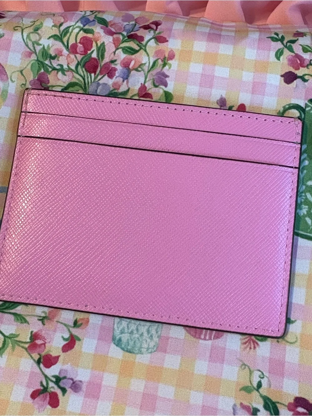 kate spade Pink Leather Card Holder with Gold Logo